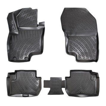 Резиновые коврики Rizline 3D для Mitsubishi Outlander 2013-2019 с перемычкой, борт 5см S-2253 фото